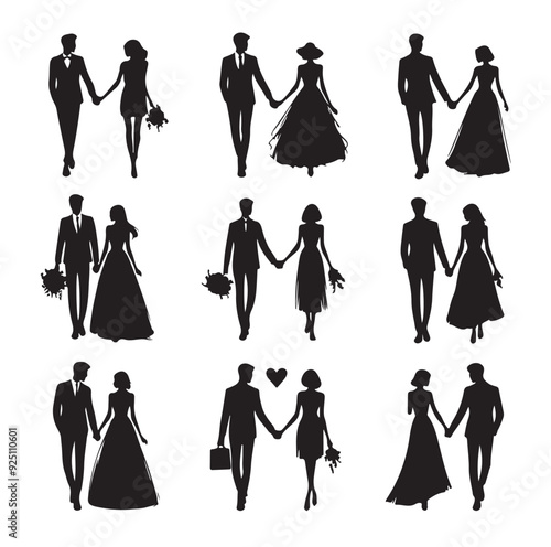 couples holding hands silhouette vector illustration