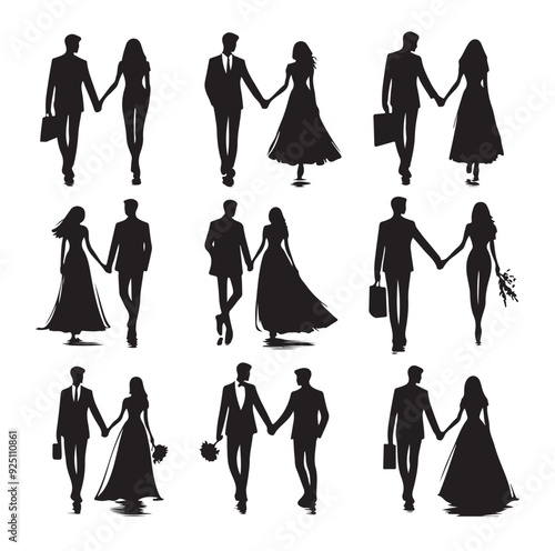 couples holding hands silhouette vector illustration