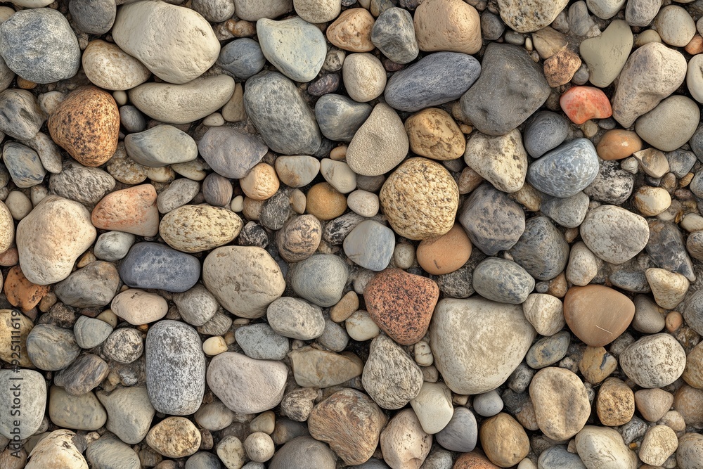 Textured background of assorted pebbles in various shapes and colors Textured background of assorted pebbles in various shapes and colors