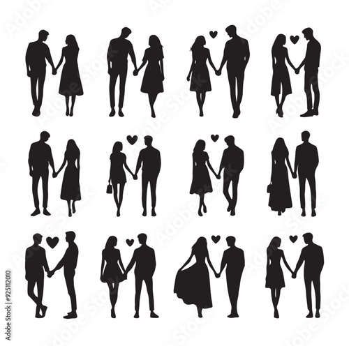 couples holding hands silhouette vector illustration