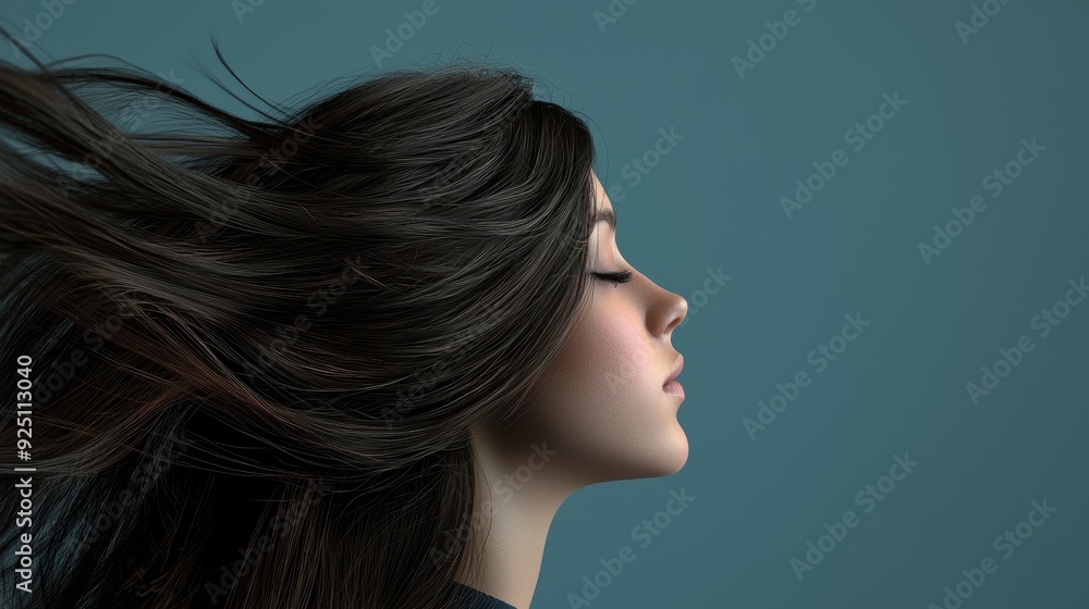 A woman with long hair is shown with her eyes closed A woman with long hair is shown with her eyes closed