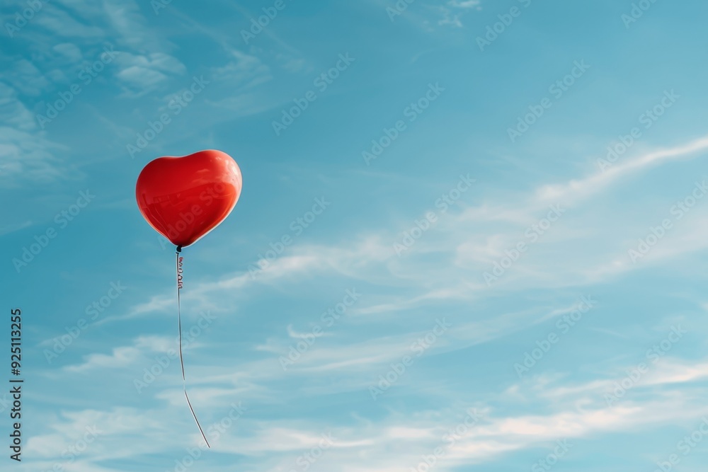 A heart-shaped balloon floats gently against a bright blue sky, symbolizing love and freedom. The balloon's vibrant color pops against the serene background. A heart-shaped balloon floats gently against a bright blue sky, symbolizing love and freedom. The balloon's vibrant color pops against the serene background.