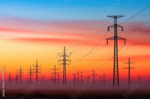 Power pylons at dawn