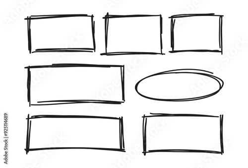 Vector set of rectangle lines frames hand drawn. Textbox in doodle style. Frames for text. 