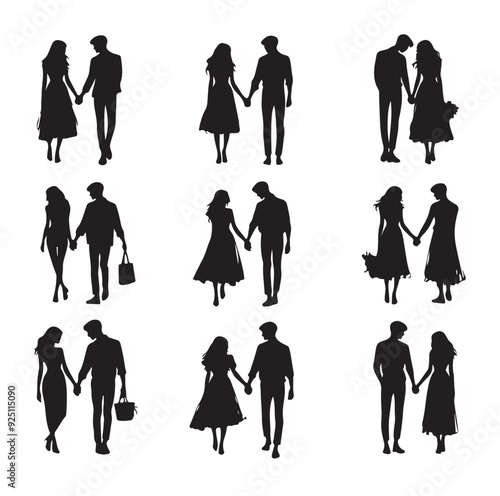 couples holding hands silhouette vector illustration