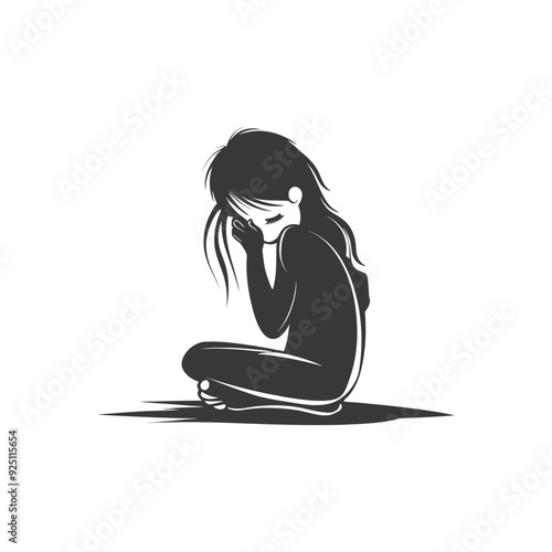 Silhouette of a Weeping Child, Grief and Sorrow Illustration