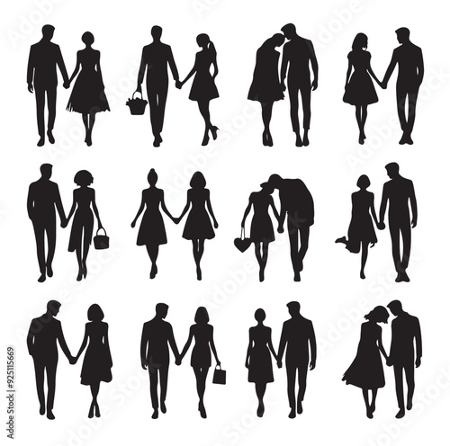 couples holding hands silhouette vector illustration