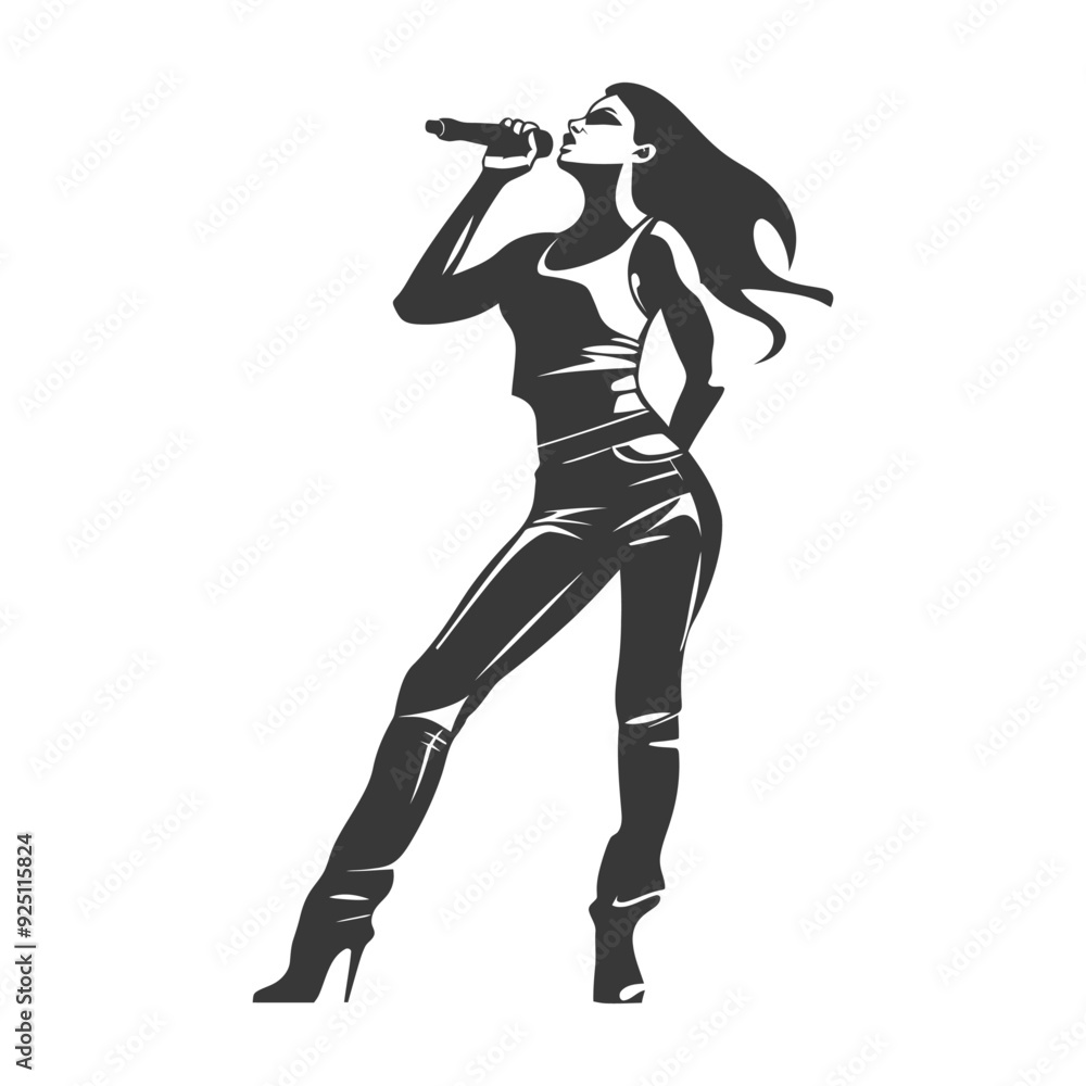 Stylish Female Singer Silhouette, Monochrome Vector Illustration Stylish Female Singer Silhouette, Monochrome Vector Illustration