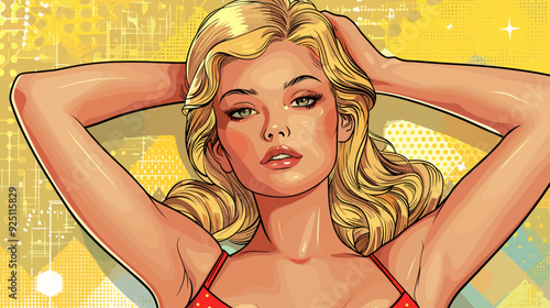 retro style pop art and vintage advertising. Sexy blonde woman.