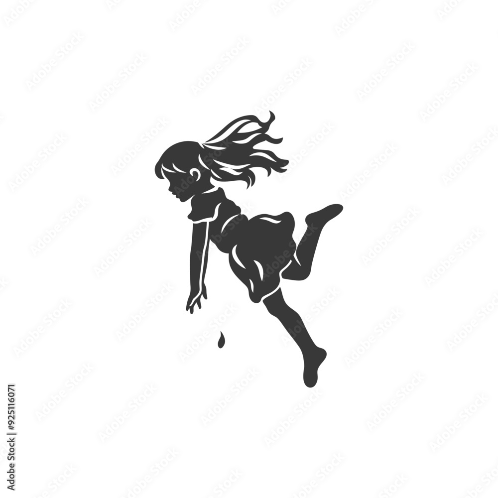 Obraz premium Silhouette of a Girl in Flight, Dropping a Single Tear