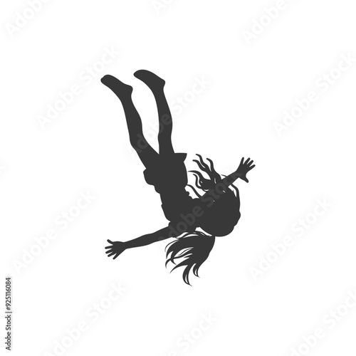 Silhouette of a Falling Girl, Weightless Freedom, Dramatic Pose