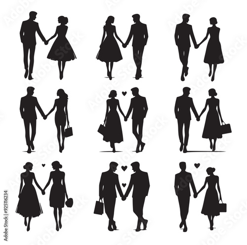 couples holding hands silhouette vector illustration