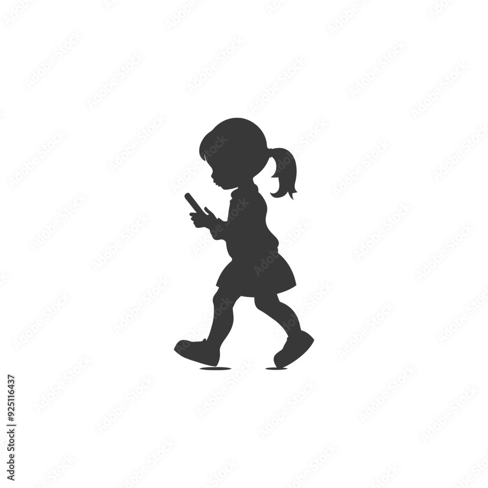 Silhouette of Girl Walking and Using Smartphone Silhouette of Girl Walking and Using Smartphone