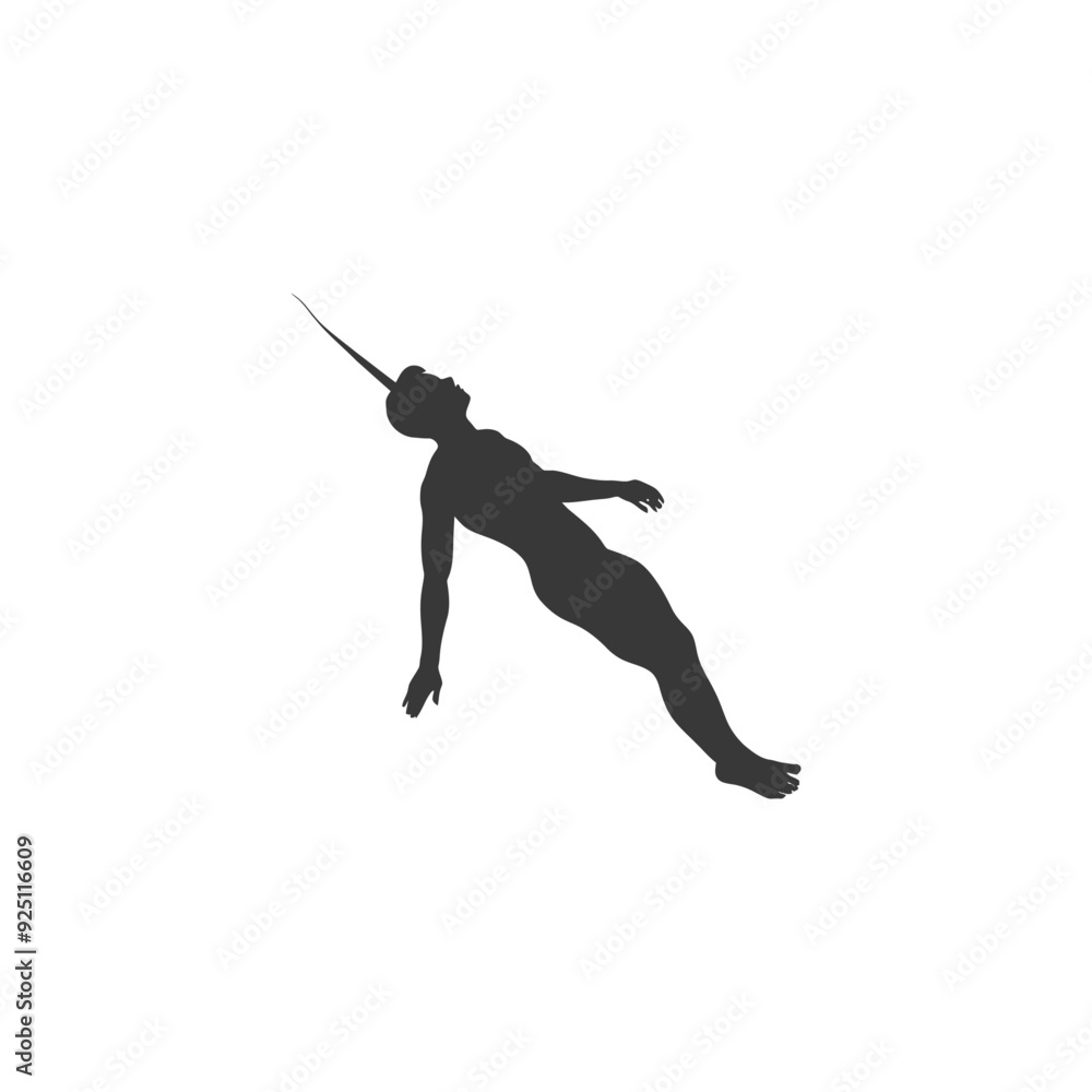 Silhouette of a Man Falling, Singular Thin Line Above Silhouette of a Man Falling, Singular Thin Line Above