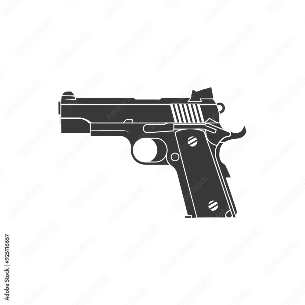 Monochromatic Silhouette of a 1911-Style Semi-Automatic Pistol Monochromatic Silhouette of a 1911-Style Semi-Automatic Pistol