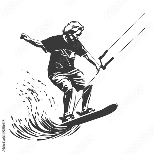 Monochromatic Wakeboarder Silhouette: Dynamic Aerial Action