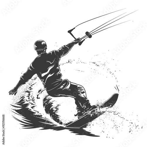 Monochrome Wakeboarder Silhouette: Dynamic Water Sport Action