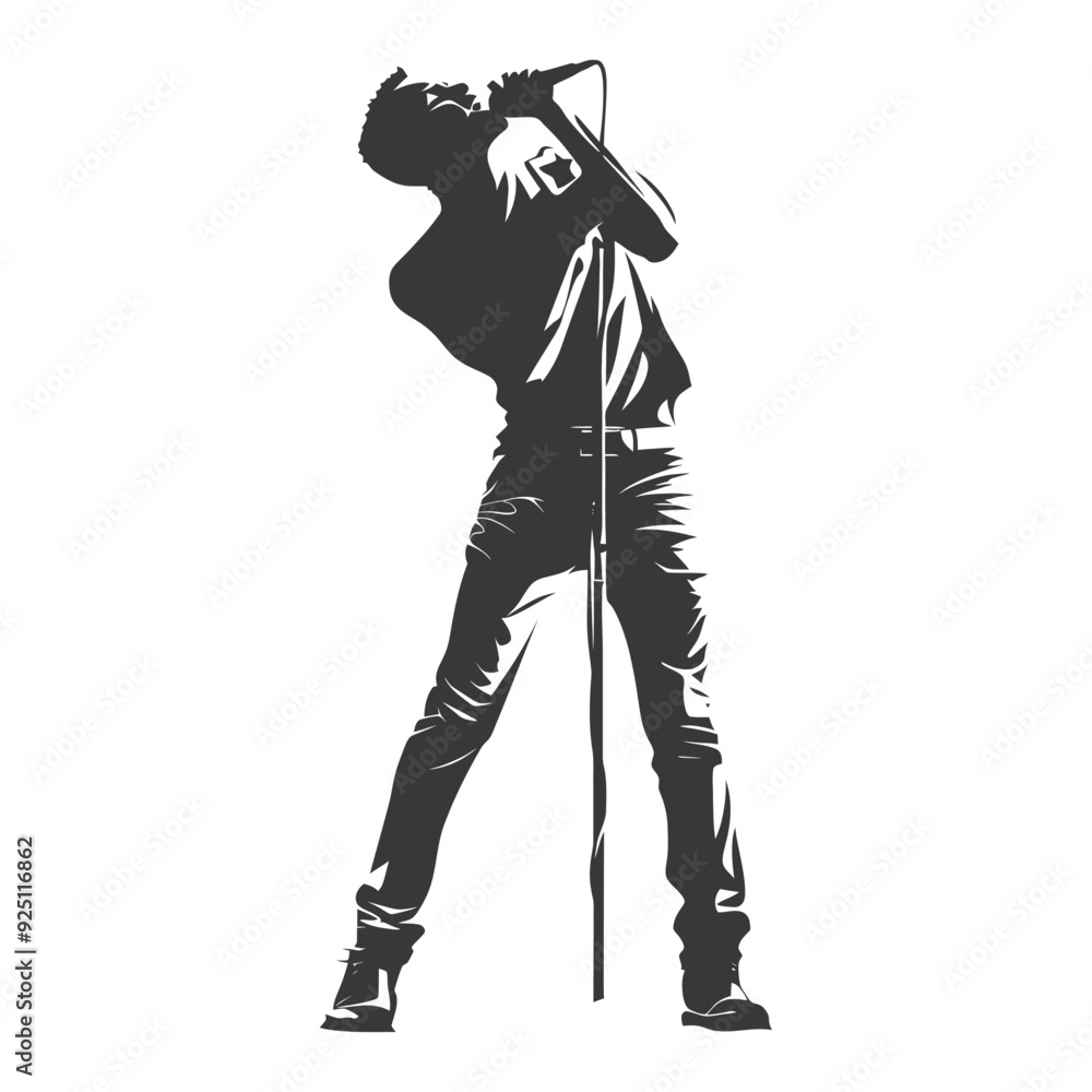 Naklejka premium Passionate Rock Singer Silhouette: Monochromatic Music Vector Art