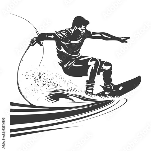 Monochrome Wakeboarder Silhouette: Dynamic Action & Splash