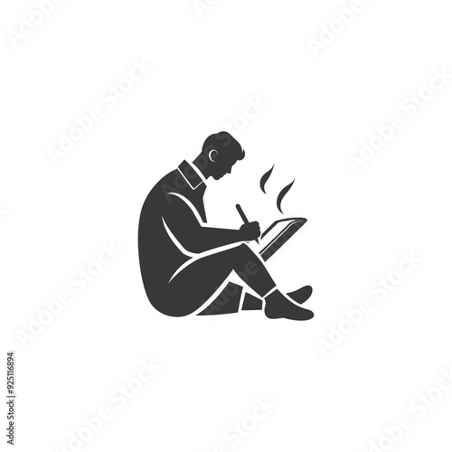Obraz na płótnie Focused Artist: Monochrome Illustration of Man Sketching on Tablet w salonie