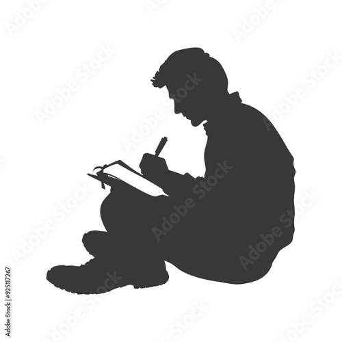 Silhouette of a Young Man Seated, Focused on Sketching