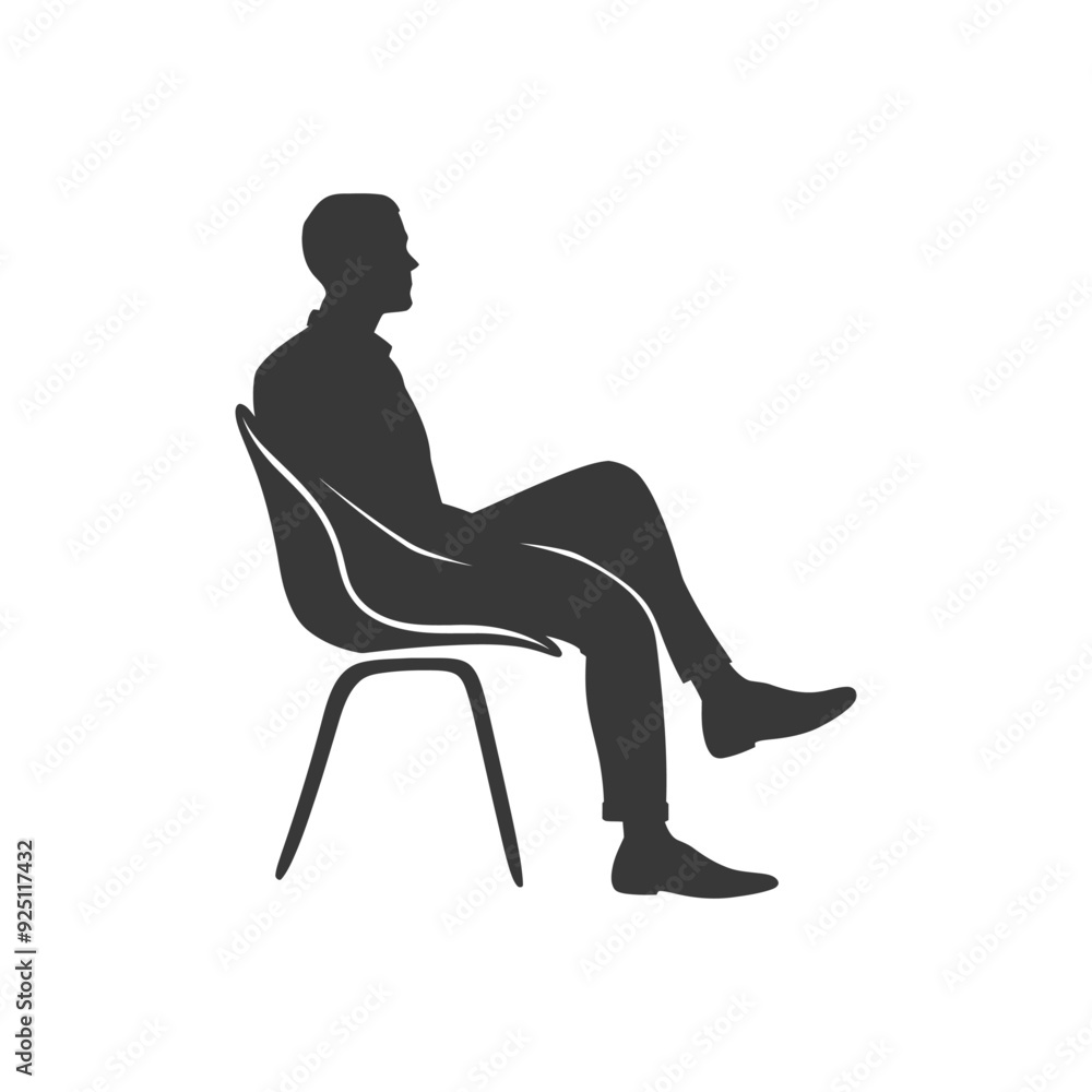 Silhouette of Man Relaxed in Modern Chair, Profile View Silhouette of Man Relaxed in Modern Chair, Profile View