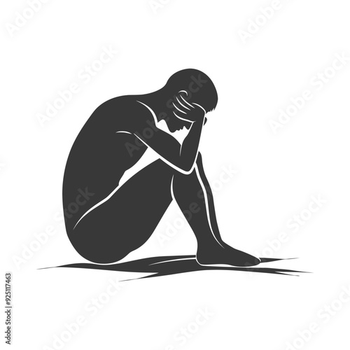 Solitary Figure in Grief: Minimalist Silhouette Illustration