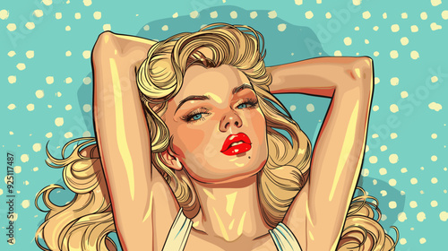 Beautiful blonde girl in pinup style. Vector hand drawn illustration