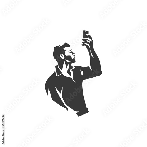 Stylish Monochrome Man Taking Selfie with Smartphone