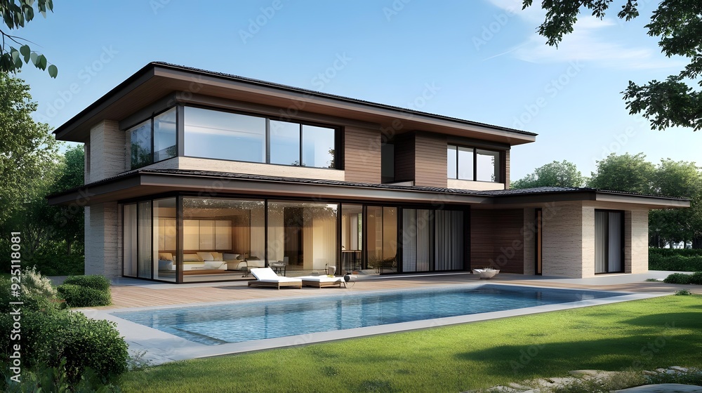 Modern House with Swimming Pool and Lush Green Garden Modern House with Swimming Pool and Lush Green Garden