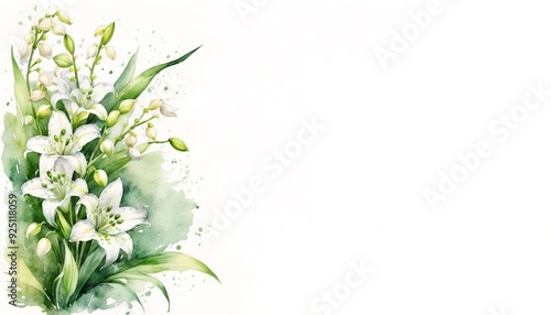 watercolor lily of the valley budget hand painting isolated on white background illustration for paper, greeting cards