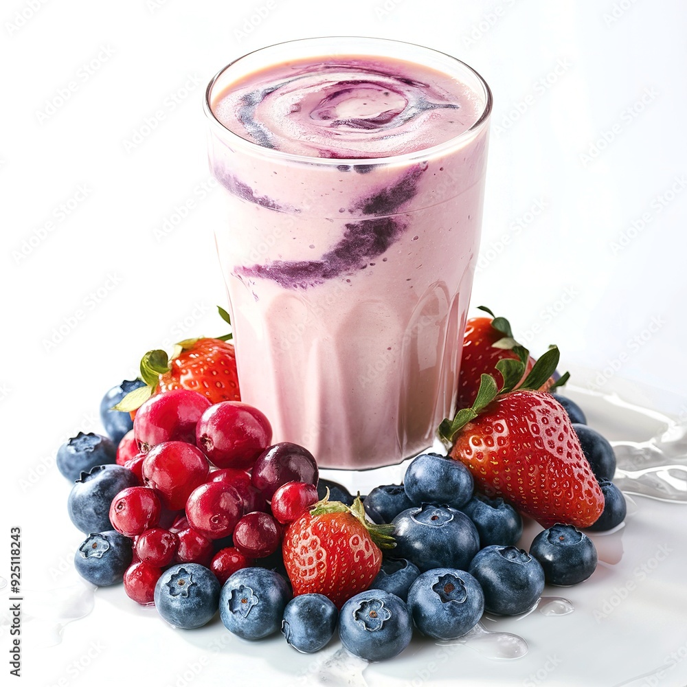 Fresh berries fruit and smoothies on white . Blueberries, cranberries, strawberies Fresh berries fruit and smoothies on white . Blueberries, cranberries, strawberies