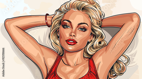 retro style pop art and vintage advertising. Sexy blonde woman.