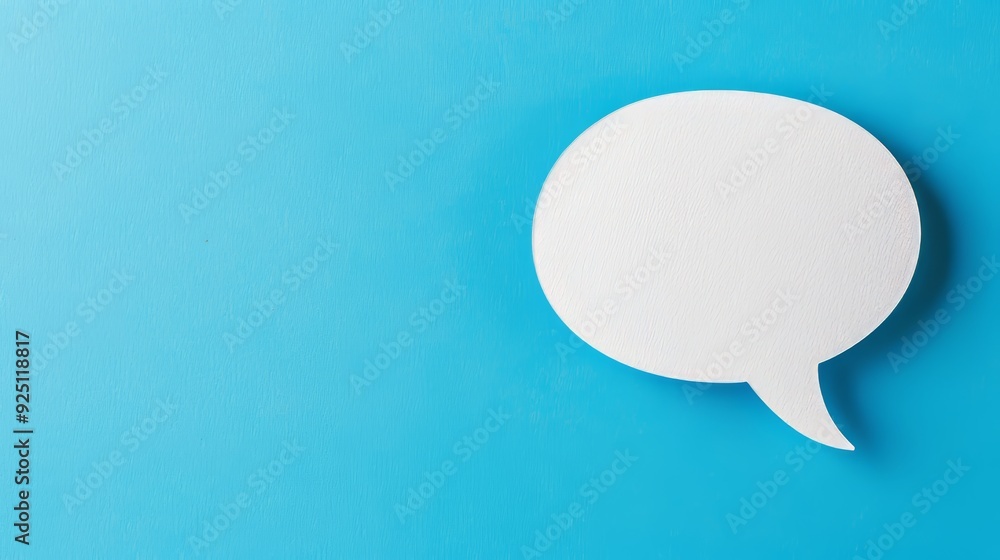 Empty white speech bubble on solid blue background minimalist banner with blank space layout Empty white speech bubble on solid blue background minimalist banner with blank space layout