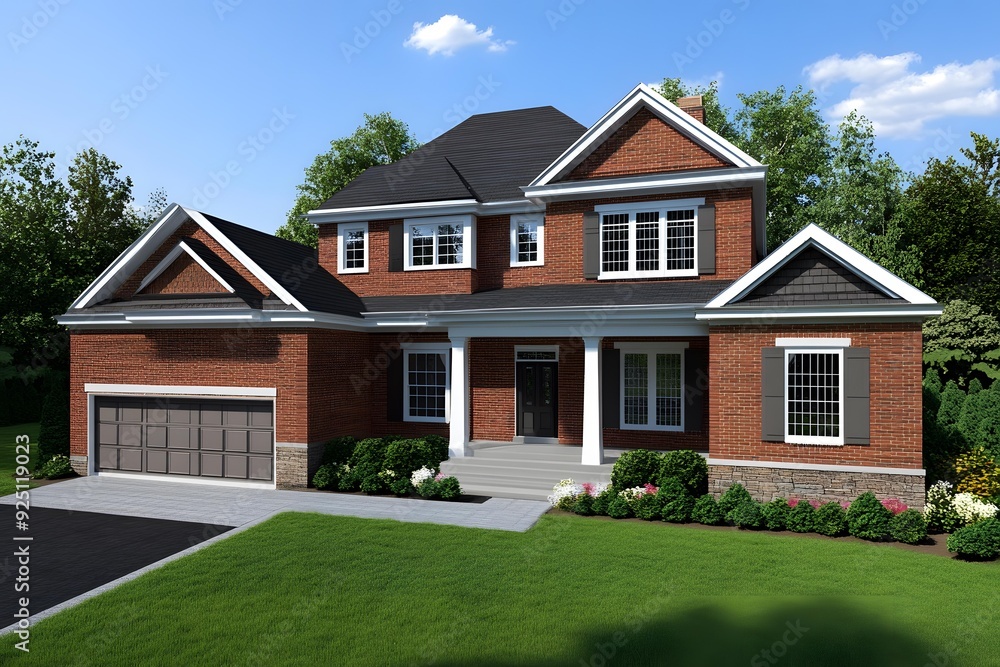 Modern Brick House with Garage and Front Yard Modern Brick House with Garage and Front Yard