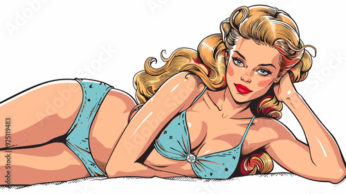 retro style pop art and vintage advertising. Sexy blonde woman.