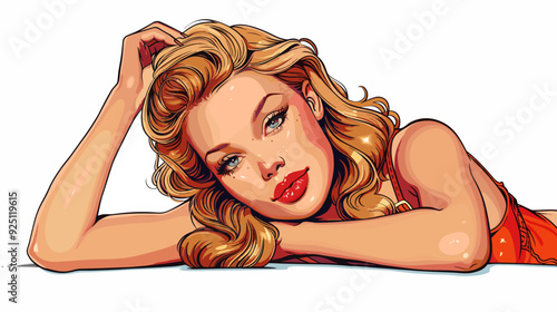 retro style pop art and vintage advertising. Sexy blonde woman.