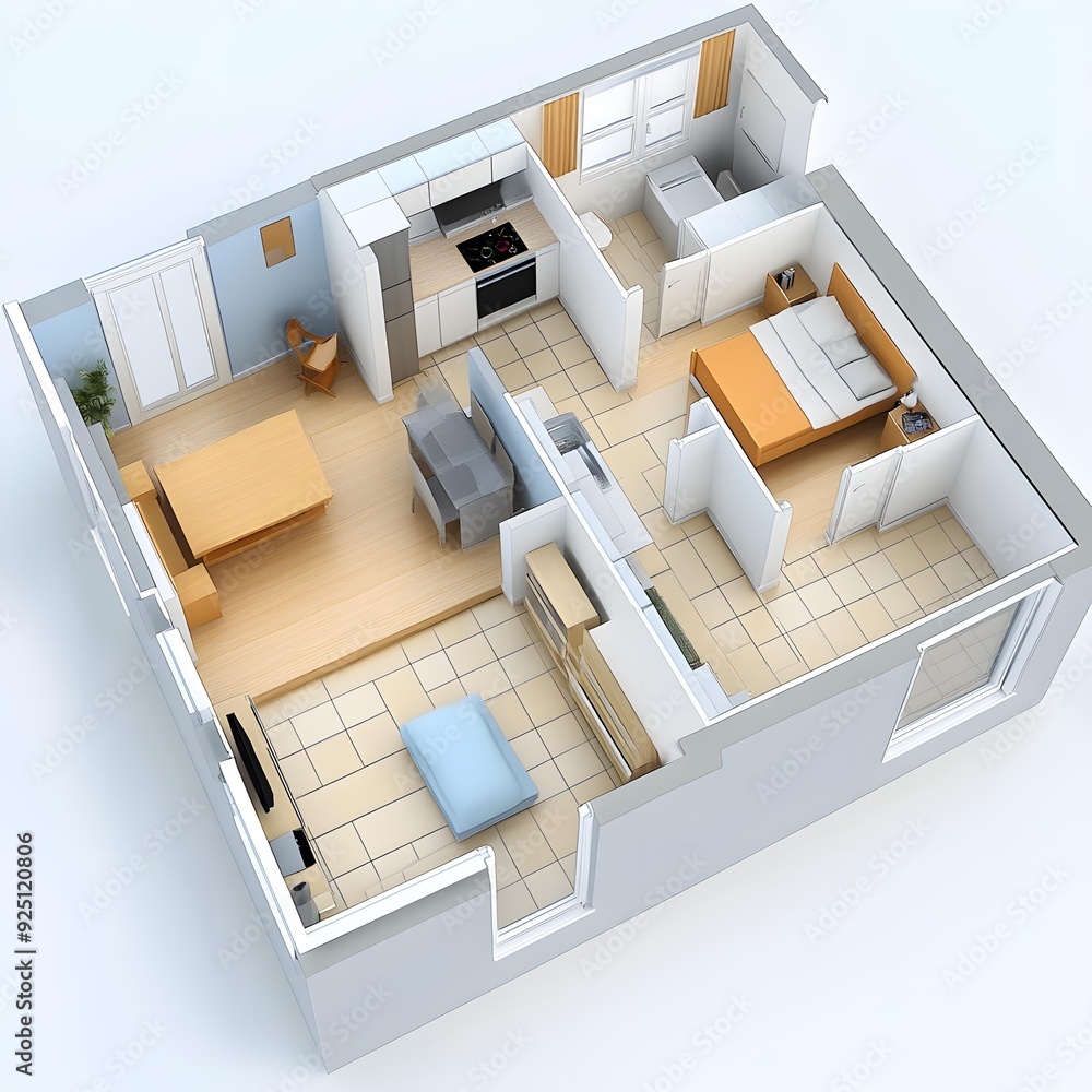 3D Rendering of Modern Apartment Floor Plan Design 3D Rendering of Modern Apartment Floor Plan Design