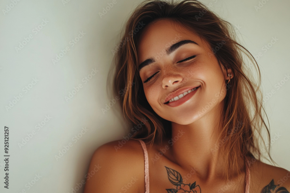 A close up of a woman's face with tattoos and her eyes closed A close up of a woman's face with tattoos and her eyes closed