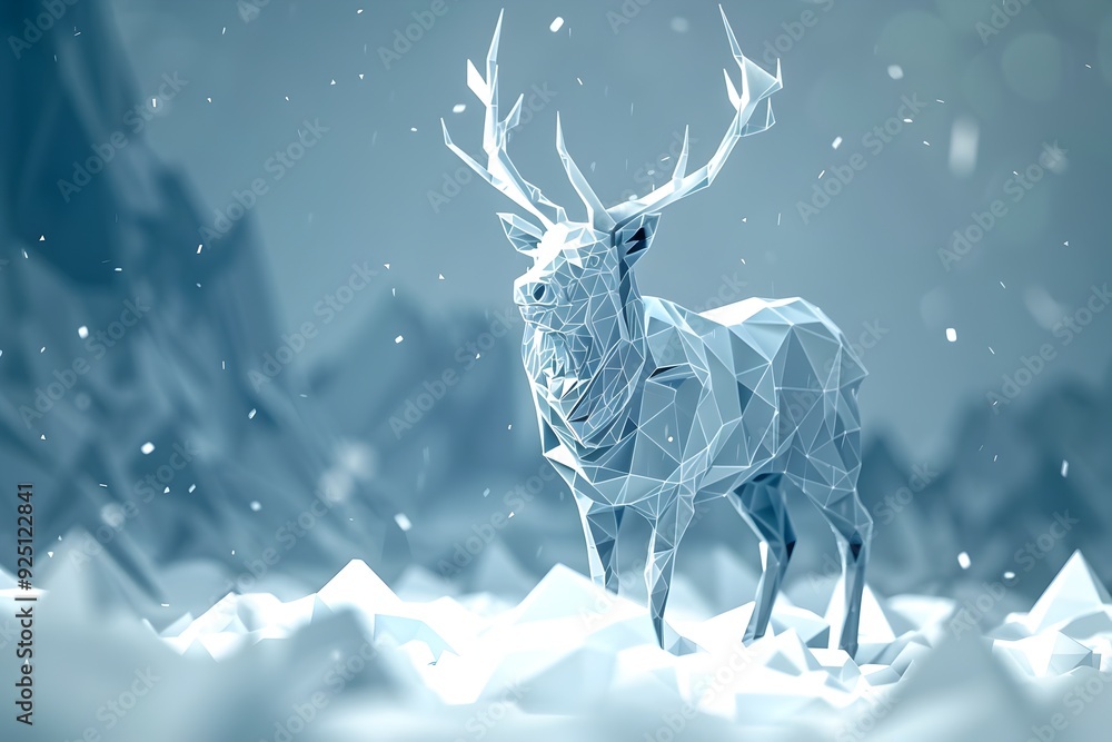 Polygonal Ice Deer Geometric 3D of Frozen Animal in Winter
