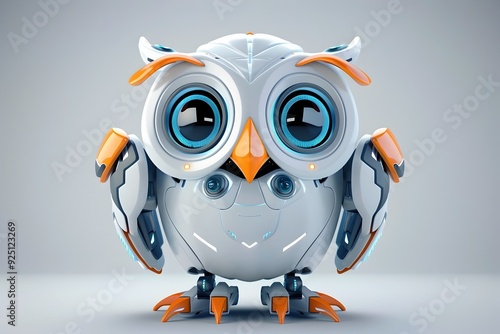 Sleek 3D Robot Owl Logo Simple Cartoon Cute Digital Design photo