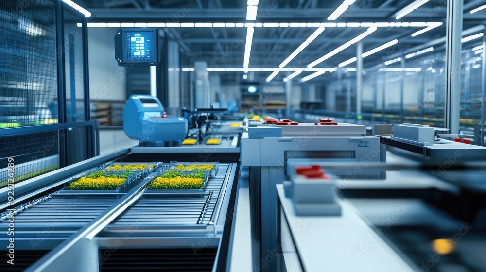 Obraz premium Automated packing and sorting system in a high-tech farm warehouse.