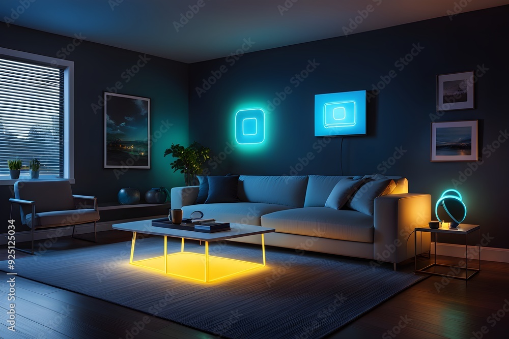 A living room with a couch, coffee table, and a potted plant A living room with a couch, coffee table, and a potted plant