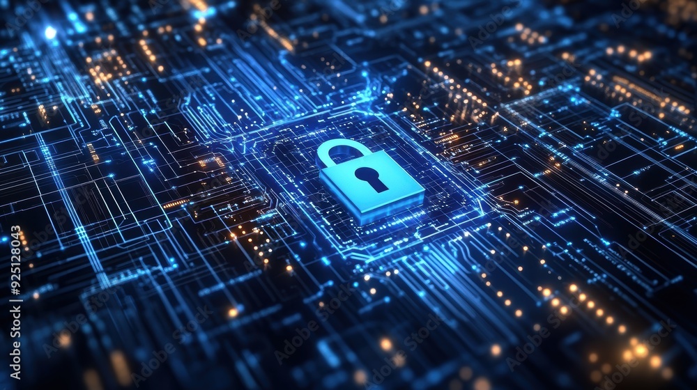 Secure Communication Concept with Digital Lock Icon on Network Diagram Secure Communication Concept with Digital Lock Icon on Network Diagram