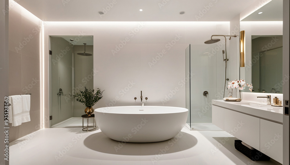 Pure white bathroom model, Minimalist style Pure white bathroom model, Minimalist style