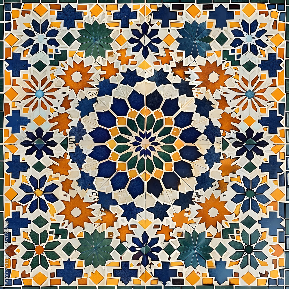 Moroccan tile pattern with intricate details and vibrant colors for a rich and exotic feel Moroccan tile pattern with intricate details and vibrant colors for a rich and exotic feel