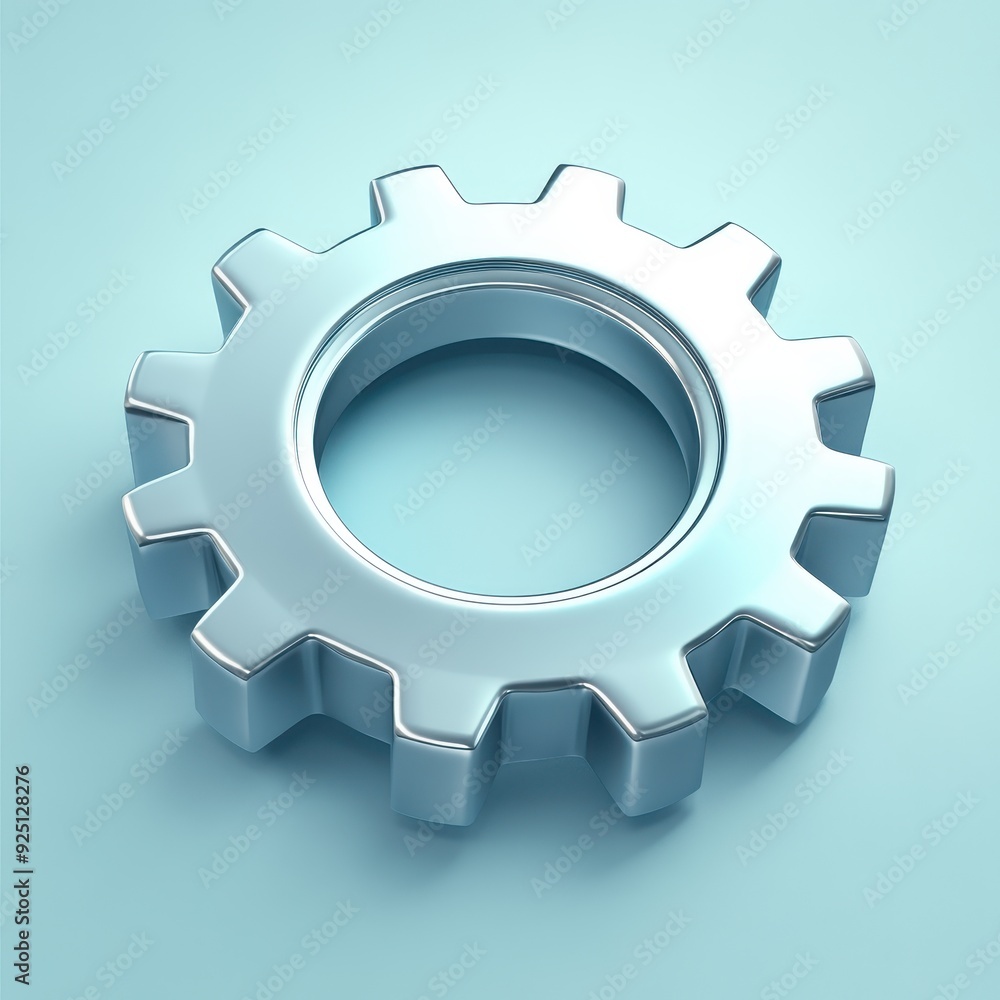 3D Silver Gear Cog on Light Blue Background. 3D Silver Gear Cog on Light Blue Background.