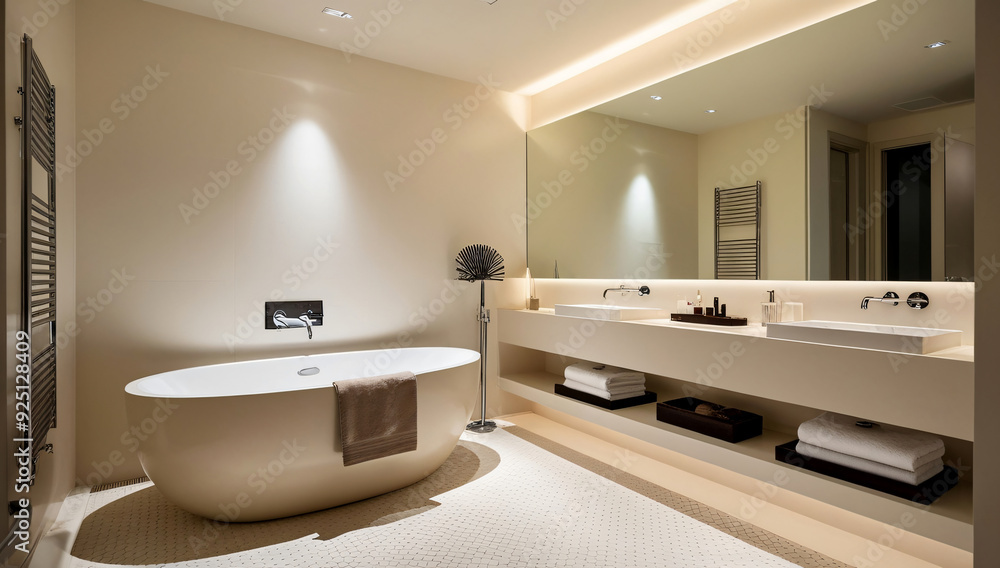 Creamy white bathroom model, Minimalist style Creamy white bathroom model, Minimalist style