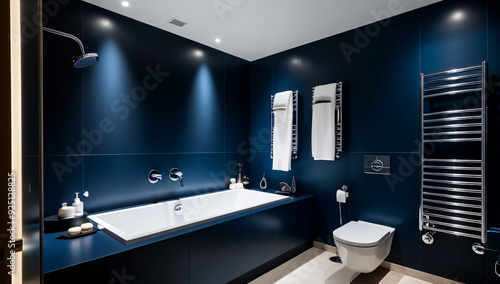 Dark blue bathroom model, Minimalist style