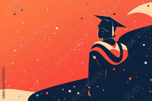 illustration of a graduated college student exploring the world for the first time, going into the world, entering the real world	
